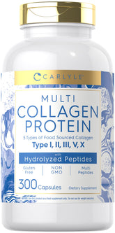 Capsules Carlyle de collagène multi 2000 mg, soutien potentiel peau et articulation.