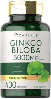 Carlyle Ginkgo Biloba comprimés, bouteille: soutien potentiel au bien-être végétarien et sans gluten.