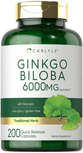 Carlyle Ginkgo Biloba, pilules en bouteille, soutien potentiel au bien‑être général.