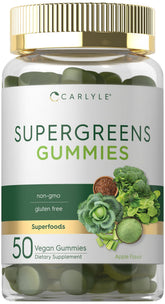 Gommes Carlyle Supergreens saveur pomme, apport pratique en nutriments essentiels.