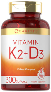 Capsules molles Carlyle K2 D3 dans la bouteille, usage quotidien pratique.