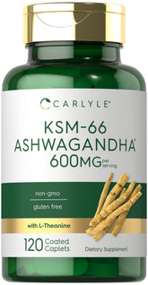 Carlyle KSM-66 Ashwagandha bouteille, soutien potentiel au bien-être quotidien.
