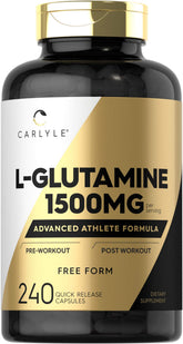 Carlyle L-Glutamine, bouteille de capsules, soutien pré et après entraînement