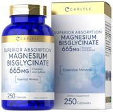 Carlyle Magnésium Bisglycinate 665 mg – bouteille: complément quotidien sans gluten et hautement biodisponible.