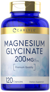 Carlyle Magnésium Glycinate, bouteille 200 mg, absorption potentielle au quotidien.