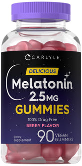 Gommes Carlyle Mélatonine 2,5 mg framboise dans une bouteille pratique pour le soir