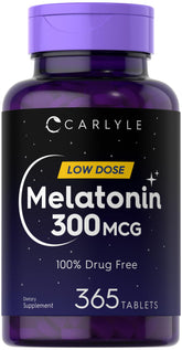 Carlyle Mélatonine 300 mcg, tablettes 365, facilite un sommeil régulier et léger.