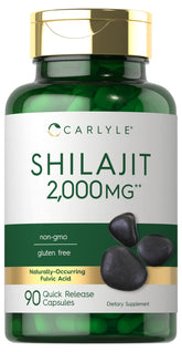Carlyle Shilajit capsules sur bouteille, soutien minéral naturel pour la vitalité quotidienne.