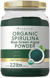 Carlyle Spiruline Poudre ensemble : le pot bleu-vert prêt pour boissons.