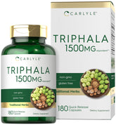 Carlyle Triphala emballage etiquette : présentation claire et naturelle pour votre routine bien-être.