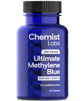 Chemist Labs Methylene Blue Capsules dans leur boîte, soutien potentiel à l'énergie.