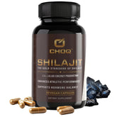 CHOQ Shilajit: bouteille et etiquette, extrait himalayen pur pour energie naturelle.