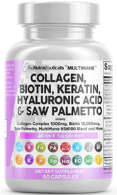 Bouteille Clean Nutraceuticals pilules collagène 1000 mg, soutien potentiel cheveux et peau.