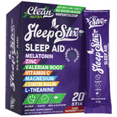 Emballage Sleep Stix Clean Nutraceuticals, pratique pour une routine nocturne portable.