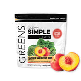 Clean Simple Eats Super Greens dans un verre, poudre pêche, énergie naturelle