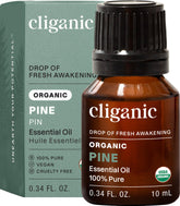 Huile essentielle Cliganic Pin Bio — bouteille prête pour l'aromathérapie et ambiance naturelle.