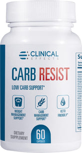 Capsules Carb Resist de Clinical Effects, bouchon pratique et couleur naturelle, soutien quotidien du contrôle des glucides.