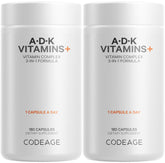 Codeage ADK Vitamins+, bouteille visible et capsules faciles à prendre.