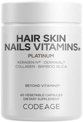 Codeage Cheveux Peau Ongles Platinum – bouteille: soutien potentiel à la vitalité des cheveux et de la peau.