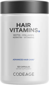 Codeage Hair Vitamins dans sa bouteille, soutien potentiel à la vitalité des cheveux.
