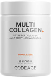 Codeage Collagene Multi capsules bouteille, prise pratique pour soutenir la peau et les articulations