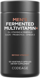 Codeage Hommes Multivitamines quotidiennes – bouteille visible, capsules faciles à prendre au quotidien.