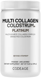 Codeage Multi Collagen Colostrum Platinum – bouteille sur plan de travail, utilisation quotidienne facile