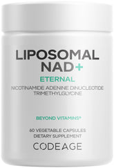 Codeage NAD liposomales capsules emballage, présentation pratique et plan mensuel.