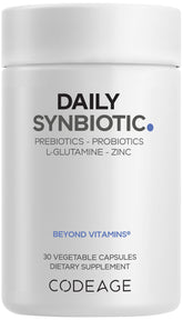 Codeage Daily Synbiotic Capsules, mélange de probiotiques et prébiotiques pour soutenir le confort digestif.