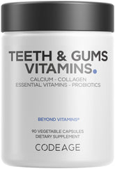 Codeage Teeth & Gums, capsules en bouteille, soutien potentiel à la routine d'hygiène bucco-dentaire.