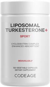 Codeage Turkesterone liposomes en bouteille montrant la présentation pour l endurance possible pendant l entraînement