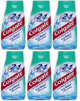 Colgate 2 en 1 emballage six tubes, fraîcheur glaciale pour haleine durable.