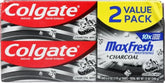Colgate Max Fresh Charcoal Mint, tube 2-pack – haleine fraîche durable.