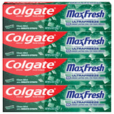 Colgate MaxFresh dentifrice menthe: pack quatre tubes prêt pour la famille.
