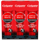 Colgate Optic White Pro Series: trio de tubes pour une utilisation pratique au quotidien.