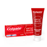 Colgate Optic White Stain Fighter: tube avant, sourire plus lumineux après brossage.