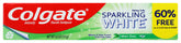 Colgate Pâte dentifrice blanche étincelante, tube visible, aide potentiellement à prévenir les taches.