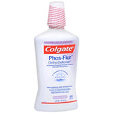 Colgate Phos-Flur Rinçage fluoré, bouteille 500 ml au goût raisin pétillant pour une haleine fraîche.