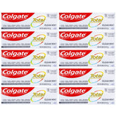 Dentifrice Colgate Total format voyage avec emballage portable et menthe rafraîchissante.