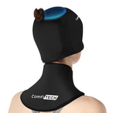 Casque gel froid ComfiTECH sur la tête pour une fraîcheur ciblée.