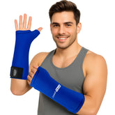 ComfiTECH poignet bandeau gel bleu, soutien discret et frais lors du travail.