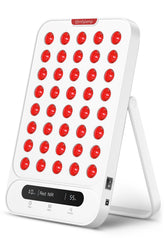 Panneau Comfytemp éclairage rouge sur le visage pour routine détente efficace.