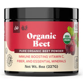 Poudre de betterave biologique Complete Natural Products dans un pot en verre, couleur naturelle.