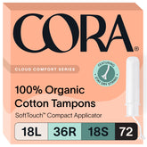 Tampons Cora coton biologique, nouveau packaging, pratique et responsable.