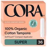 Cora Tampons en coton biologique, emballage varié pour référence pratique.