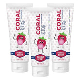 Coral White Kids Bubble Berry, pack de 3 tubes, saveur fruitée pour encourager le brossage
