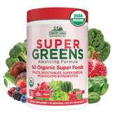 Country Farms Super Greens montre la bouteille baies-fruits pour une énergie naturelle potentielle.