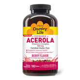 Country Life Acérola Vitamine C Complex emballage fruits rouges et mode d’utilisation quotidienne