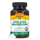 Country Life magnésium chelaté 250 mg dans bouteille, soutient muscles et énergie au quotidien.