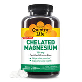 Country Life Magnésium chelaté 250 mg – bouteille prête à soutenir les os au quotidien.